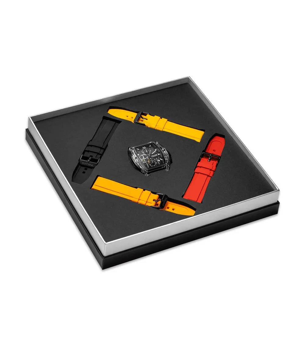Police Mens Clout Tank Watch Interchangeable Silicone Bands Set