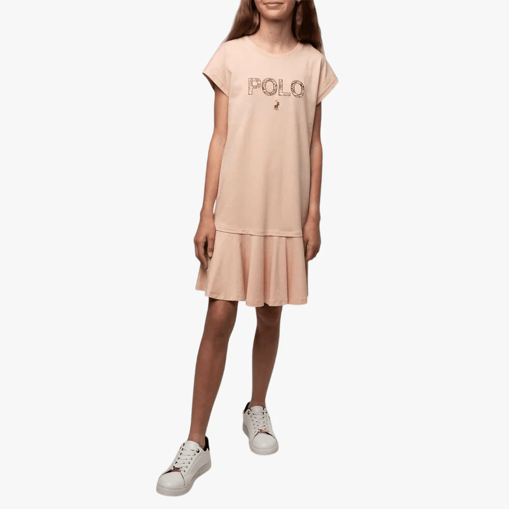 Polo Girls Emily Embroid Dress Dusty Pink
