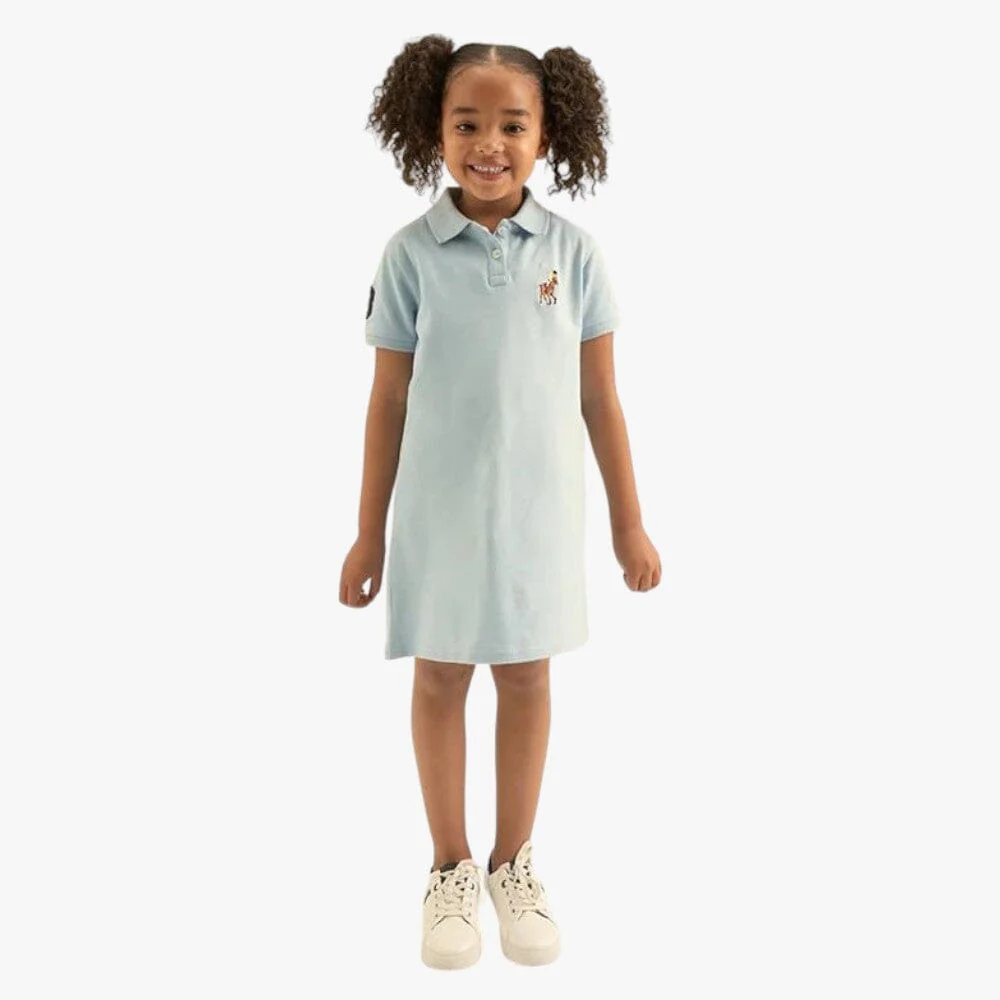 Polo Girls Numerical Short Sleeve Golfer Dress Light Blue