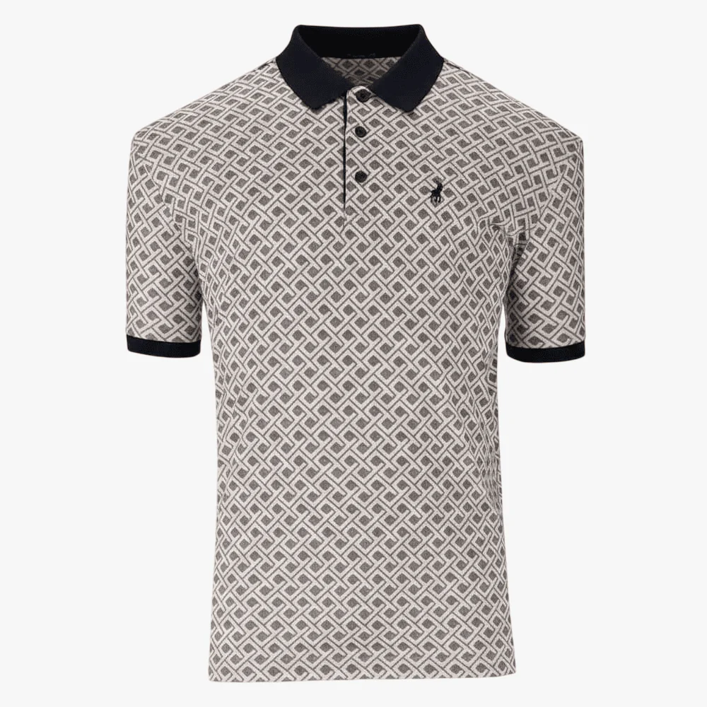 Polo Mens Block Geo Print Double Mercerised Golfer Navy