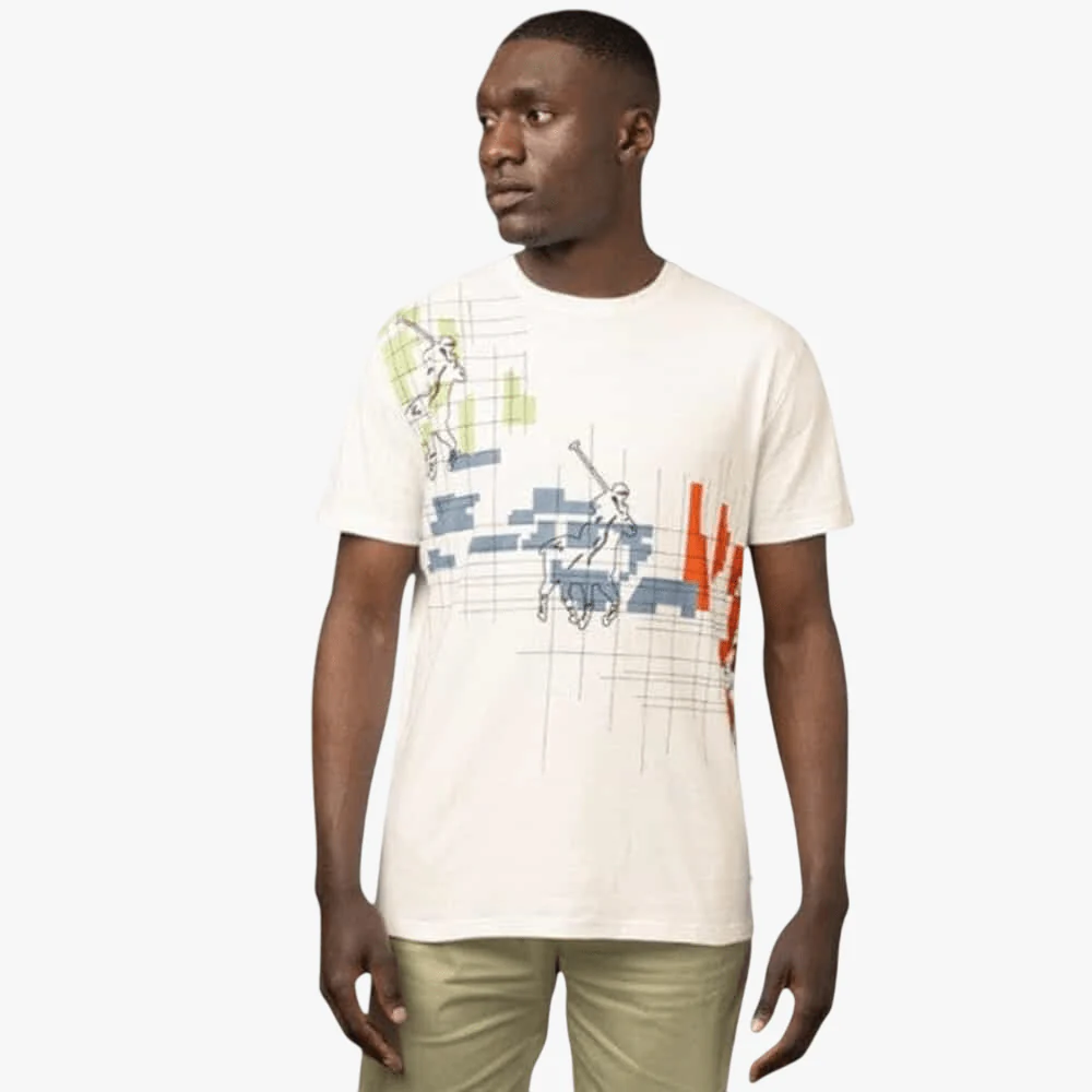 Polo Mens Distorted Printed Short Sleeve Tee Off White