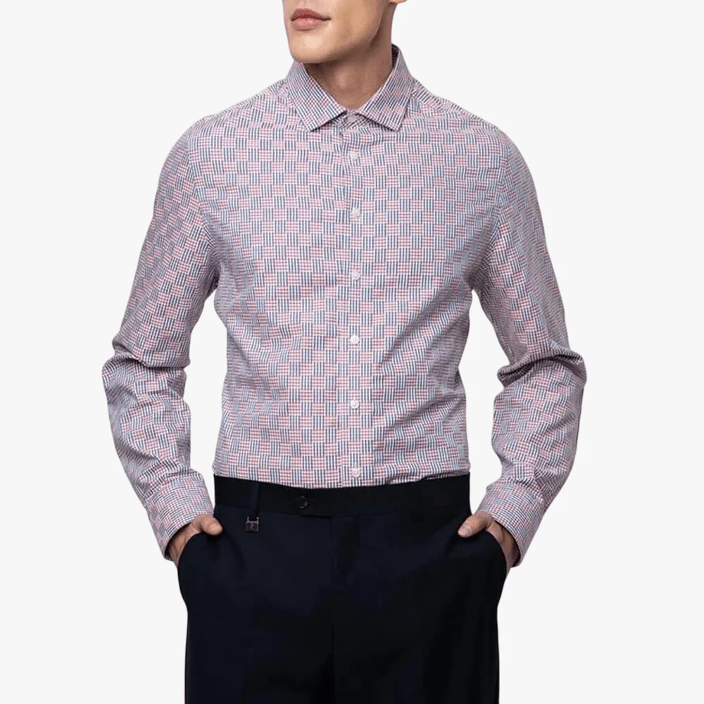 Polo Mens Geo Print Long Sleeve Shirt Pink