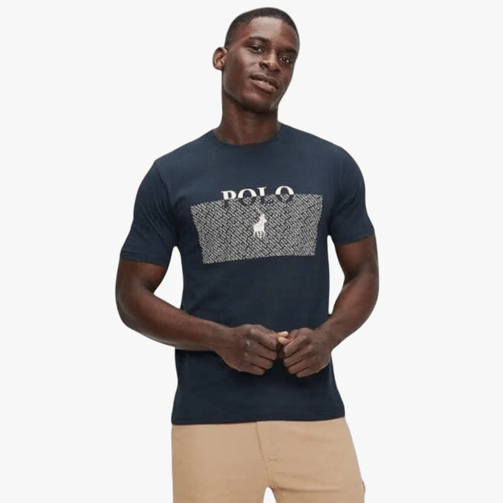 Polo Mens Logo Block Printed Short Sleeve Tee Navy