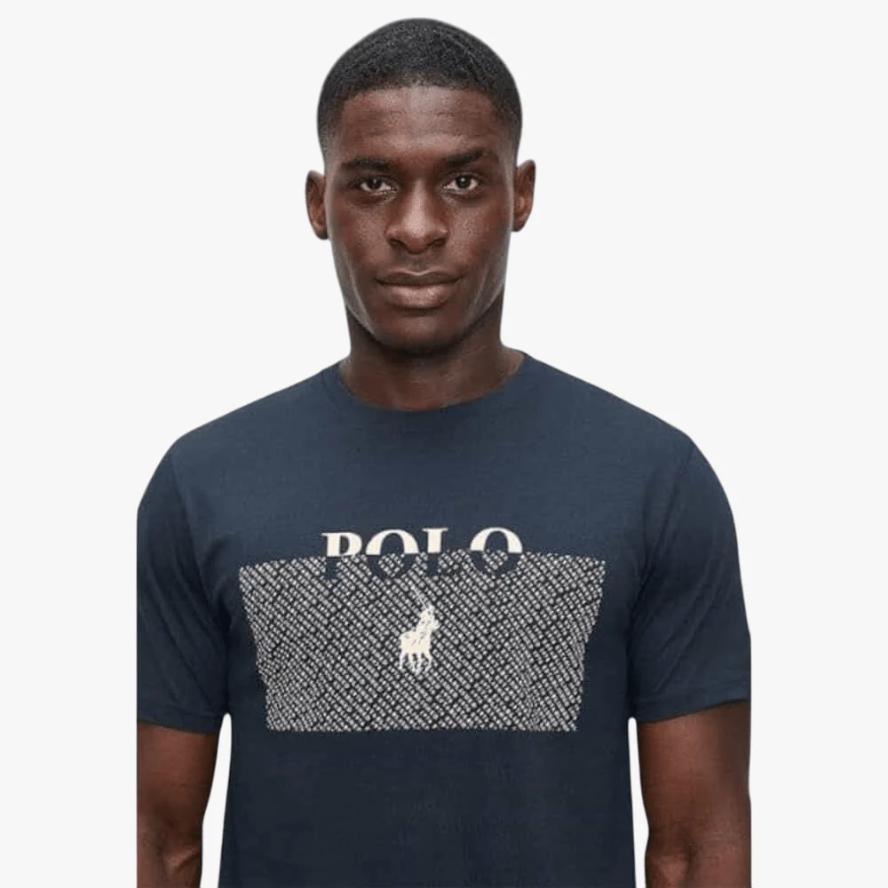 Polo Mens Logo Block Printed Short Sleeve Tee Navy - Image 3