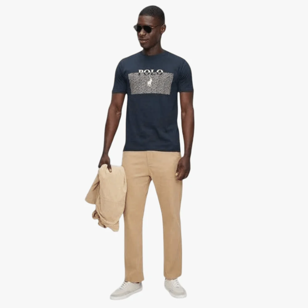 Polo Mens Logo Block Printed Short Sleeve Tee Navy - Image 4