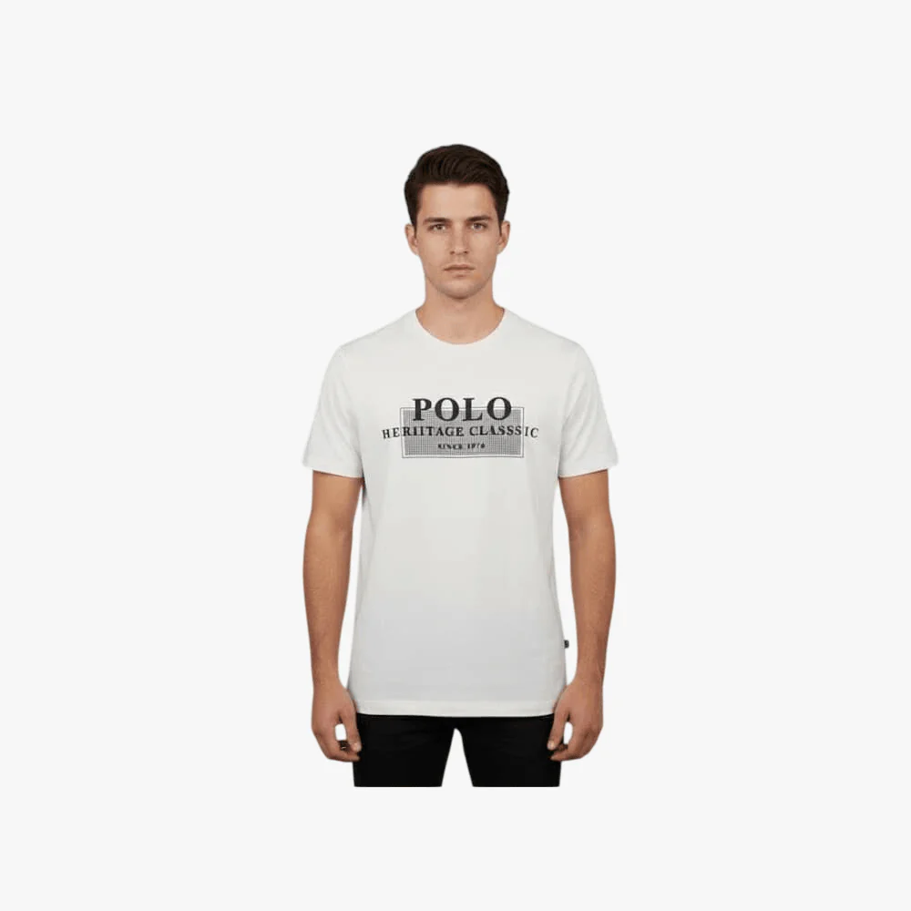 Polo Mens Printed Graphic Short Sleeve Tee Off White