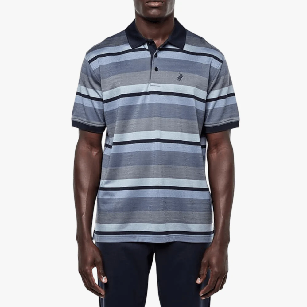 Polo Mens Textured Double Mercerised Stripe Golfer Blue