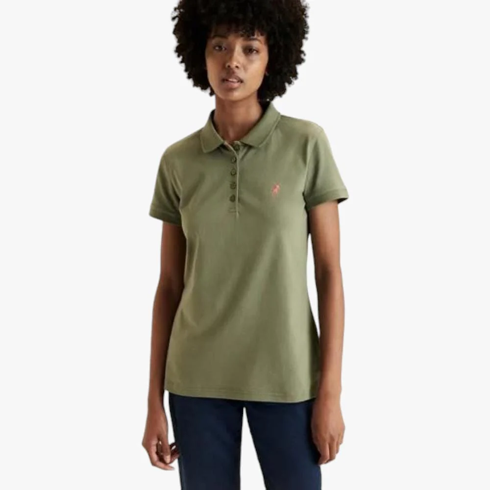 Polo Womens Margot Small Pony Stretch Short Sleeve Golfer Fatigue