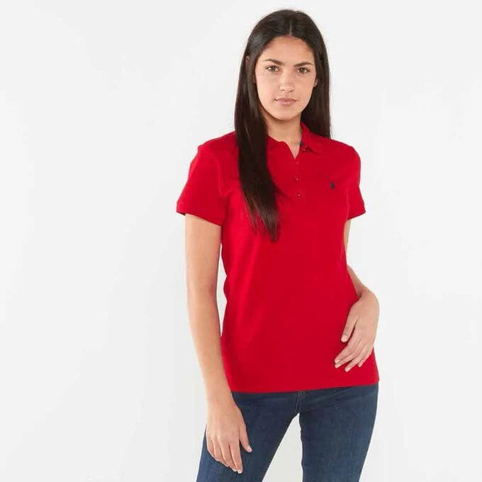 Polo Womens  Margot Small Pony Stretch Short Sleeve Golfer Red