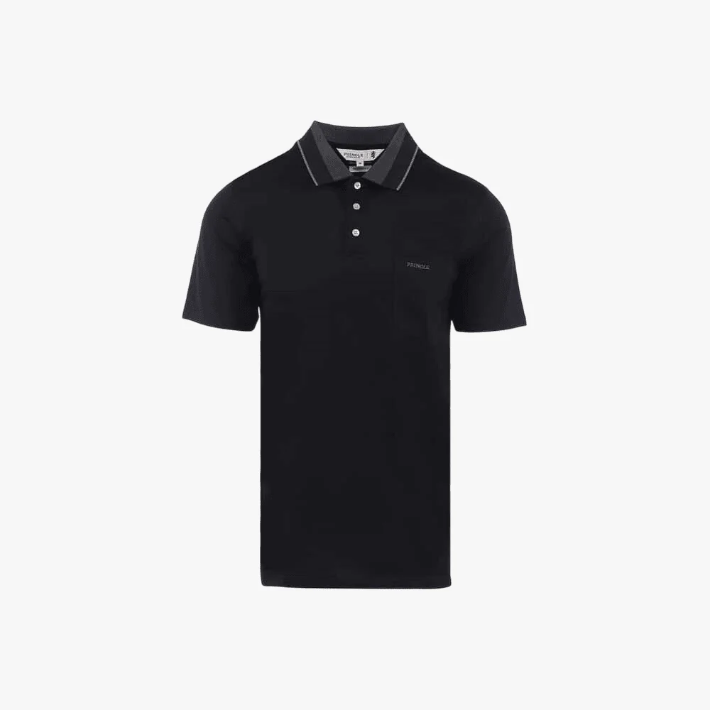 Pringle Mens Brooks Jacquard Collar Short Sleeve Golfer Navy