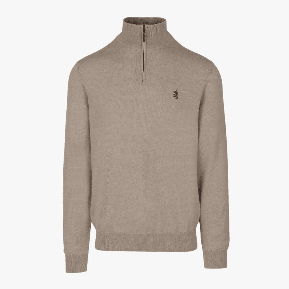 Pringle Mens Ernie 1/4 Zip Merino Wool Sweater Biscuit