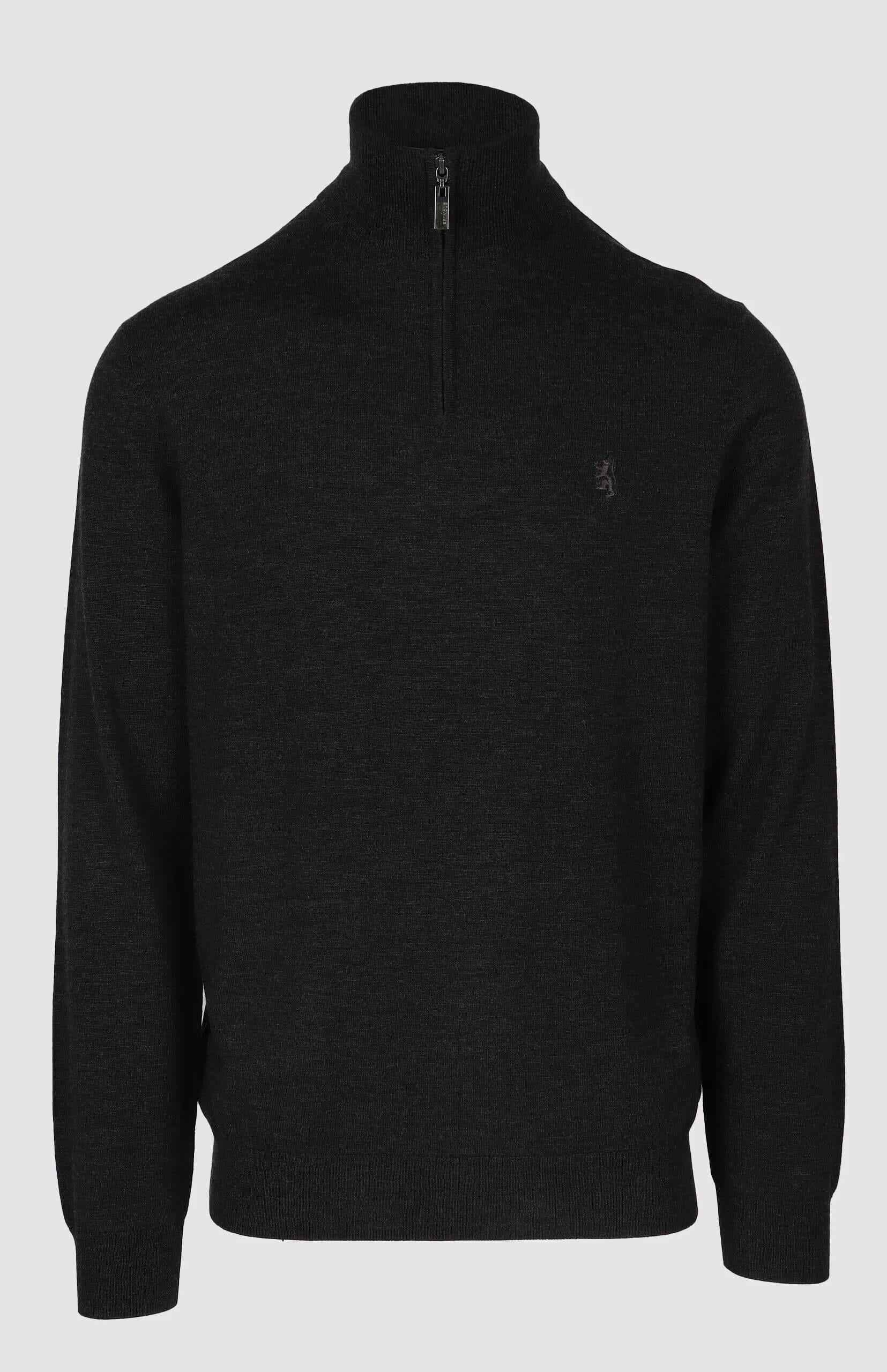 Pringle Mens Ernie 1/4 Zip Merino Wool Sweater Charcoal