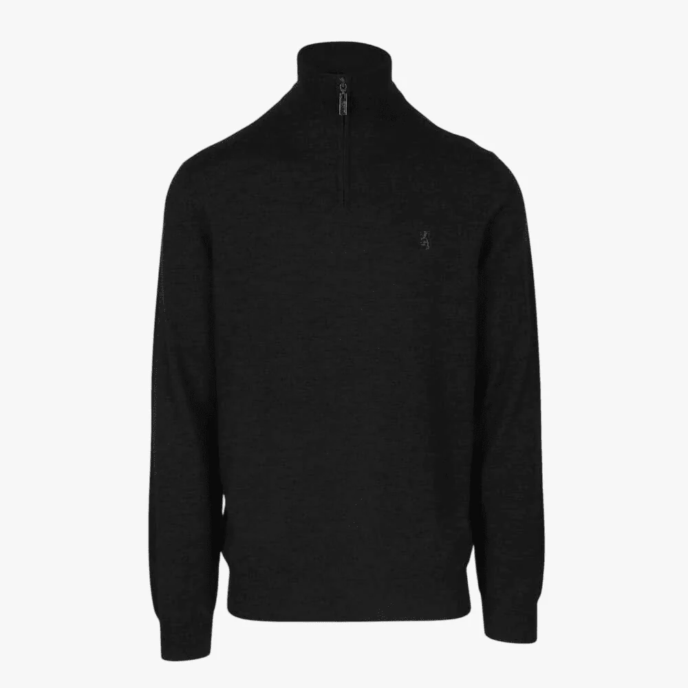Pringle Mens Ernie 1/4 Zip Merino Wool Sweater Charcoal