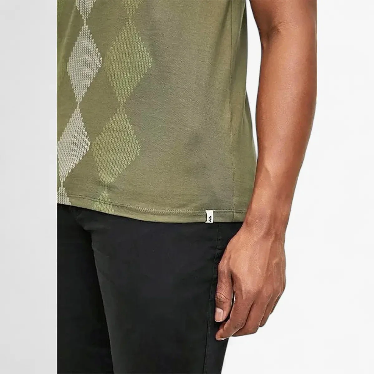 Pringle Mens Hugo All Over Argyle Short Sleeve Tee Fatigue - Image 2
