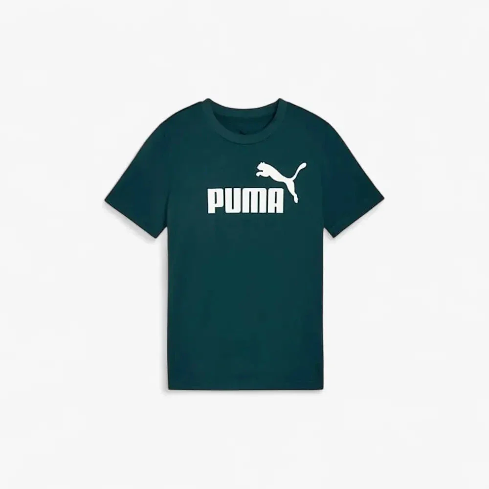 Puma Boys Ess No 1 Logo Short Sleeve Tee Green - Image 4