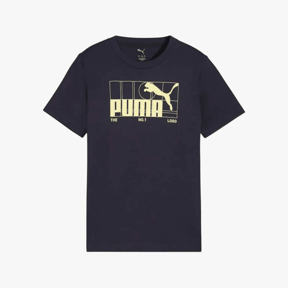 Puma Boys Graphic No 1 Logo Short Sleeve Tee New Navy