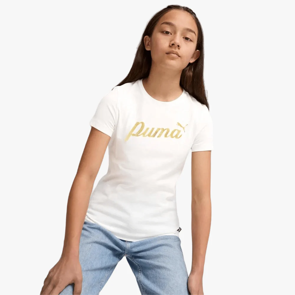 Puma Girls Ess+ Script Short Sleeve Tee White