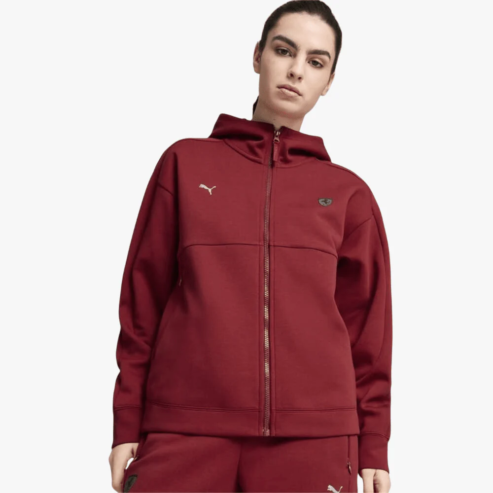 Puma Womens Ferrari Style Hooded Sweat Jacket Maroon