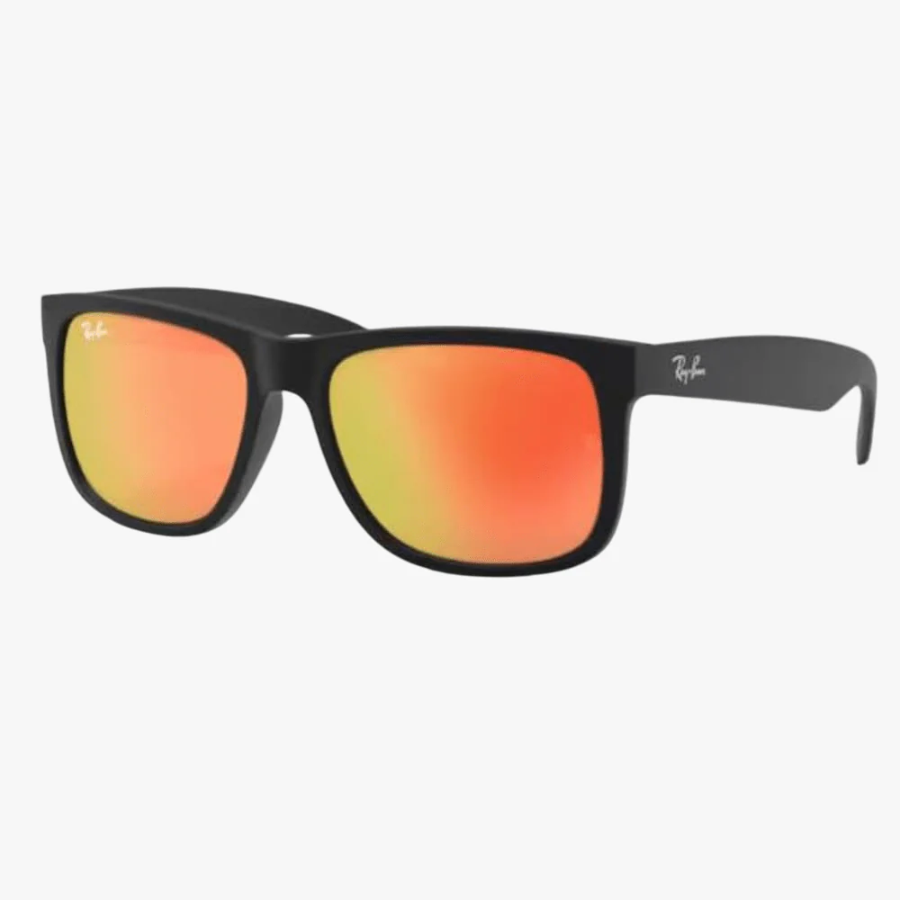 Rayban Justin Ruber Black Frame Sunglass Red Mirror Lens