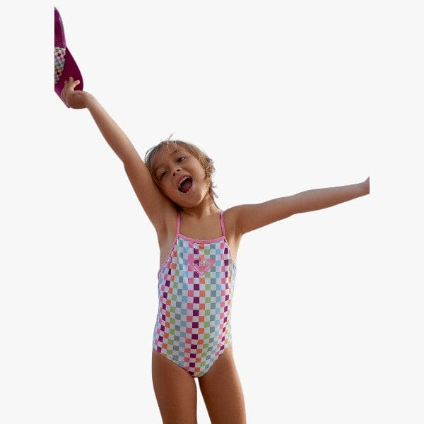 Roxy Girls Rainbow Check One Pc Swim Suit Pink - Image 4