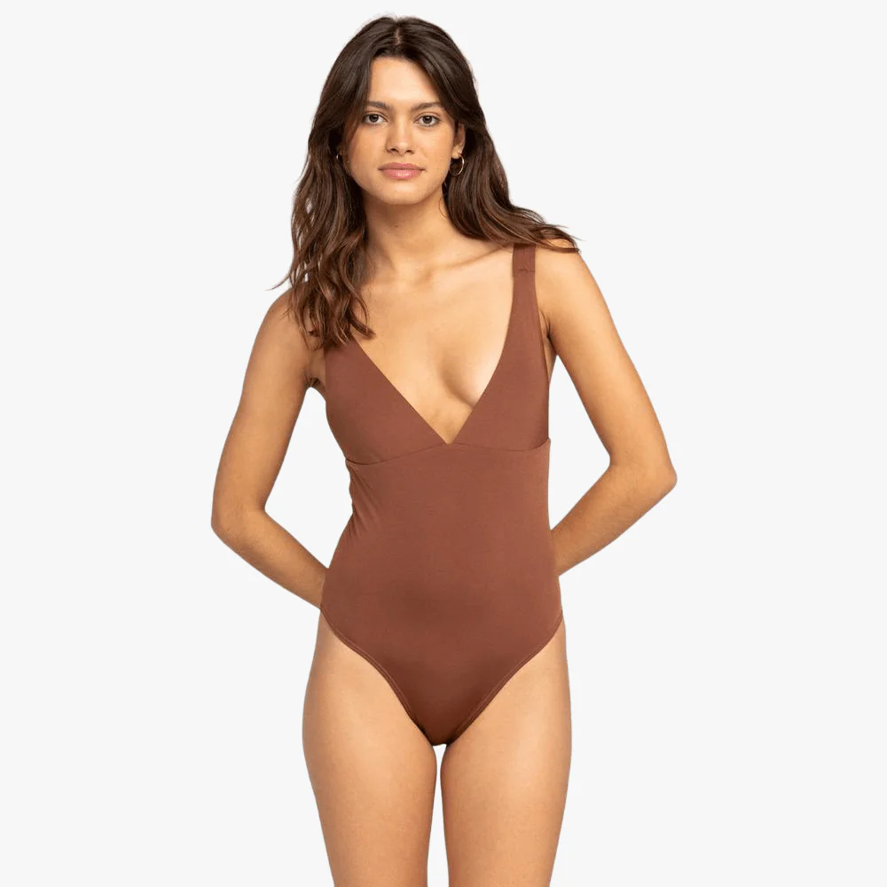 Roxy Womens Silky Island One Piece Swimsuit Root Beer