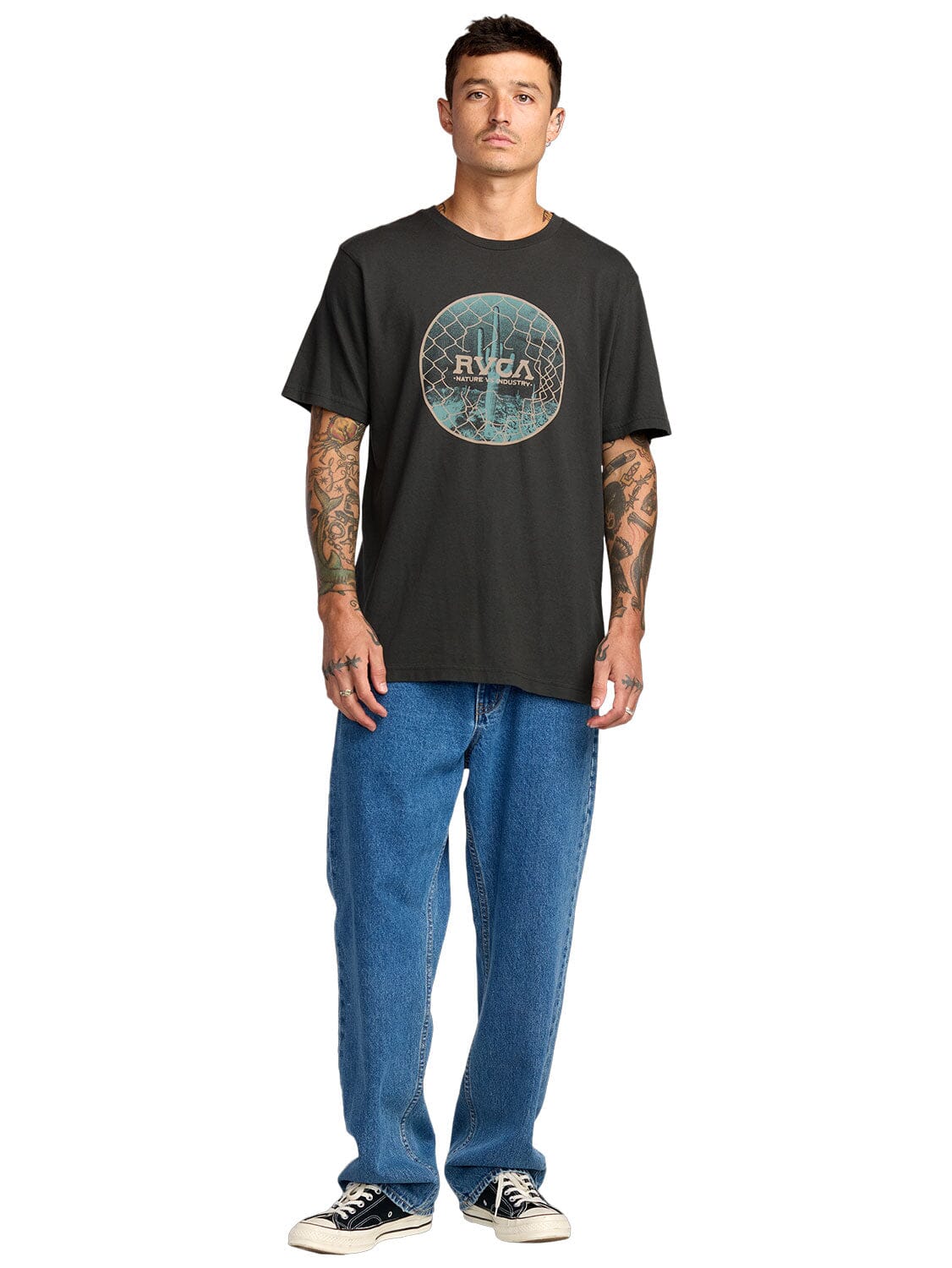 Rvca Mens Tresspas Red Stitch Short Sleeve Tee Pirate Black - Image 4
