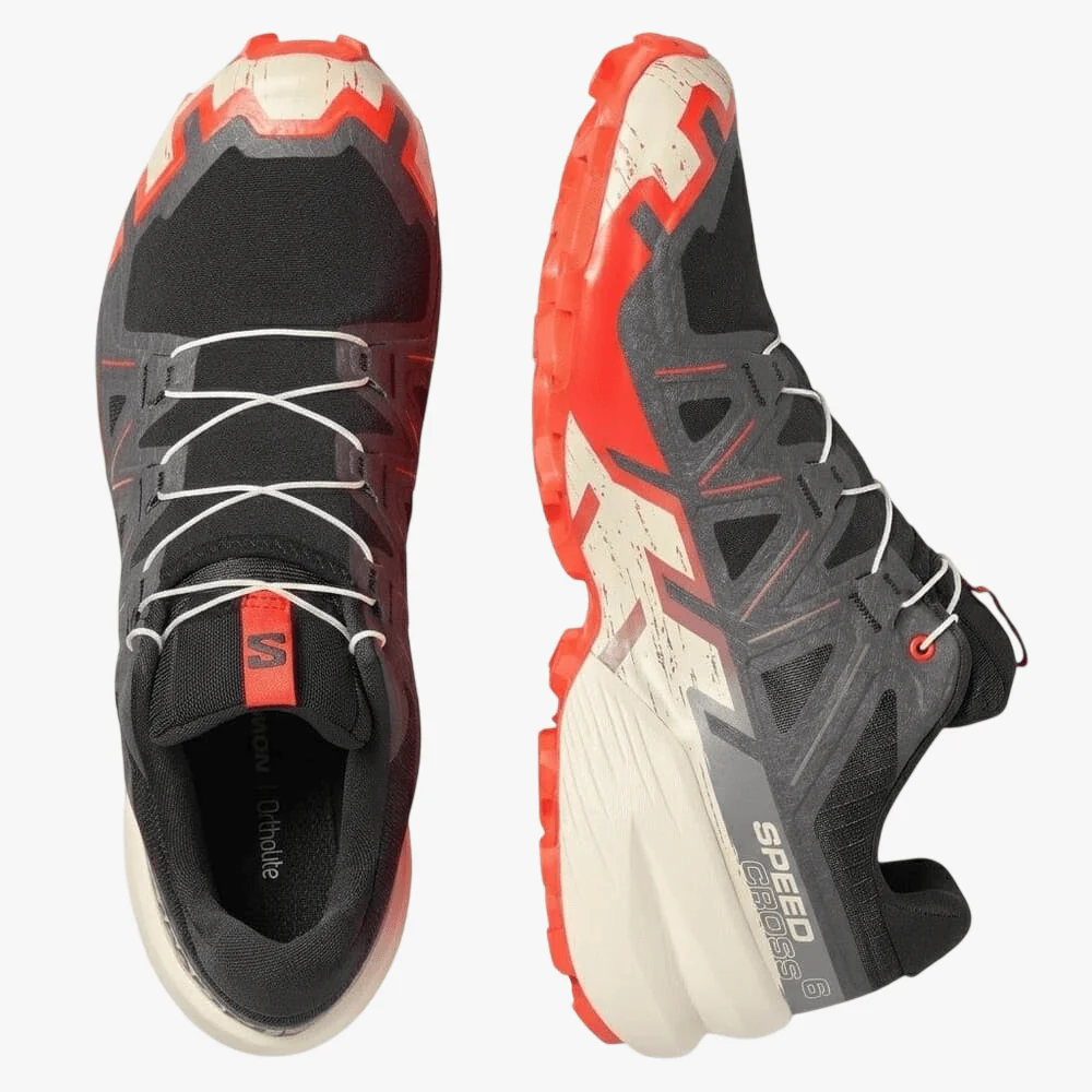 Salomon Mens Speedcross 6 Trail Sneaker Black Fiery Red Almond