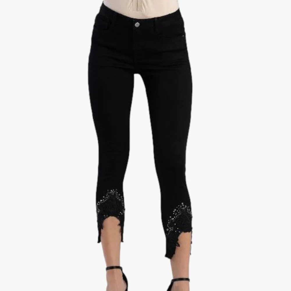 Sissy Boy Axel Mid Waist Skinny Jean Hem Detail Black