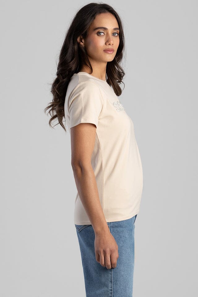 Sissy Boy Flower Embroid Bling Logo Short Sleeve Tee Stone - Image 4