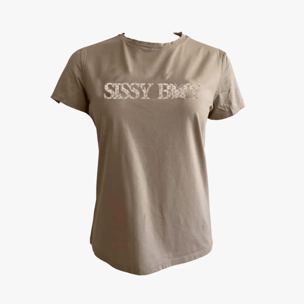 Sissy Boy Flower Embroid Bling Logo Short Sleeve Tee Stone - Image 6