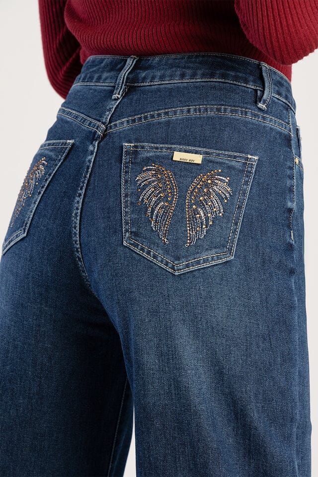 Sissy Boy High Waist Wide Leg With Wings On Pocket Dark Vintage - Image 4