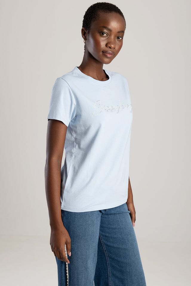 Sissy Boy Regular Tee Pearl Bling Transfer Pale Blue - Image 4
