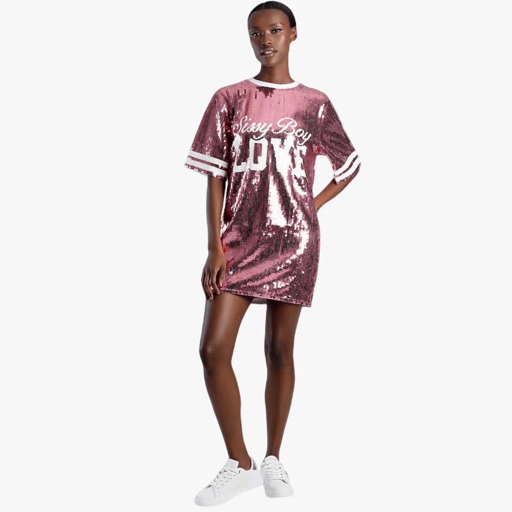 Sissy Boy Sequin Logo T Shirt Dress Pink