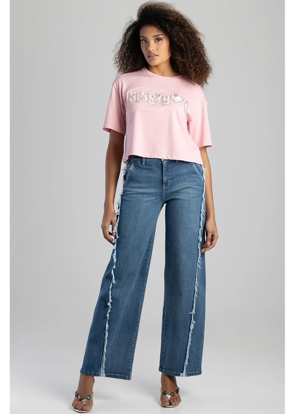 Sissy Boy Womens Boxy Oversized Top Texture Logo Pink - Image 2
