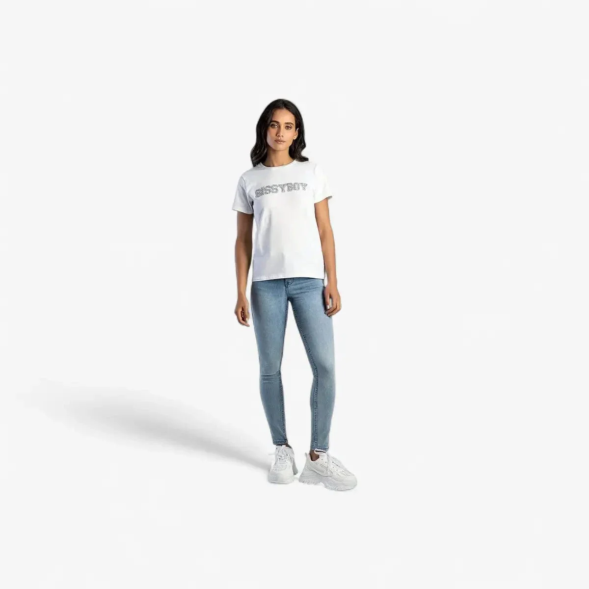 Sissy Boy Womens Regular Fit Top With Bling Short Sleeve Tee Bling White - Image 3