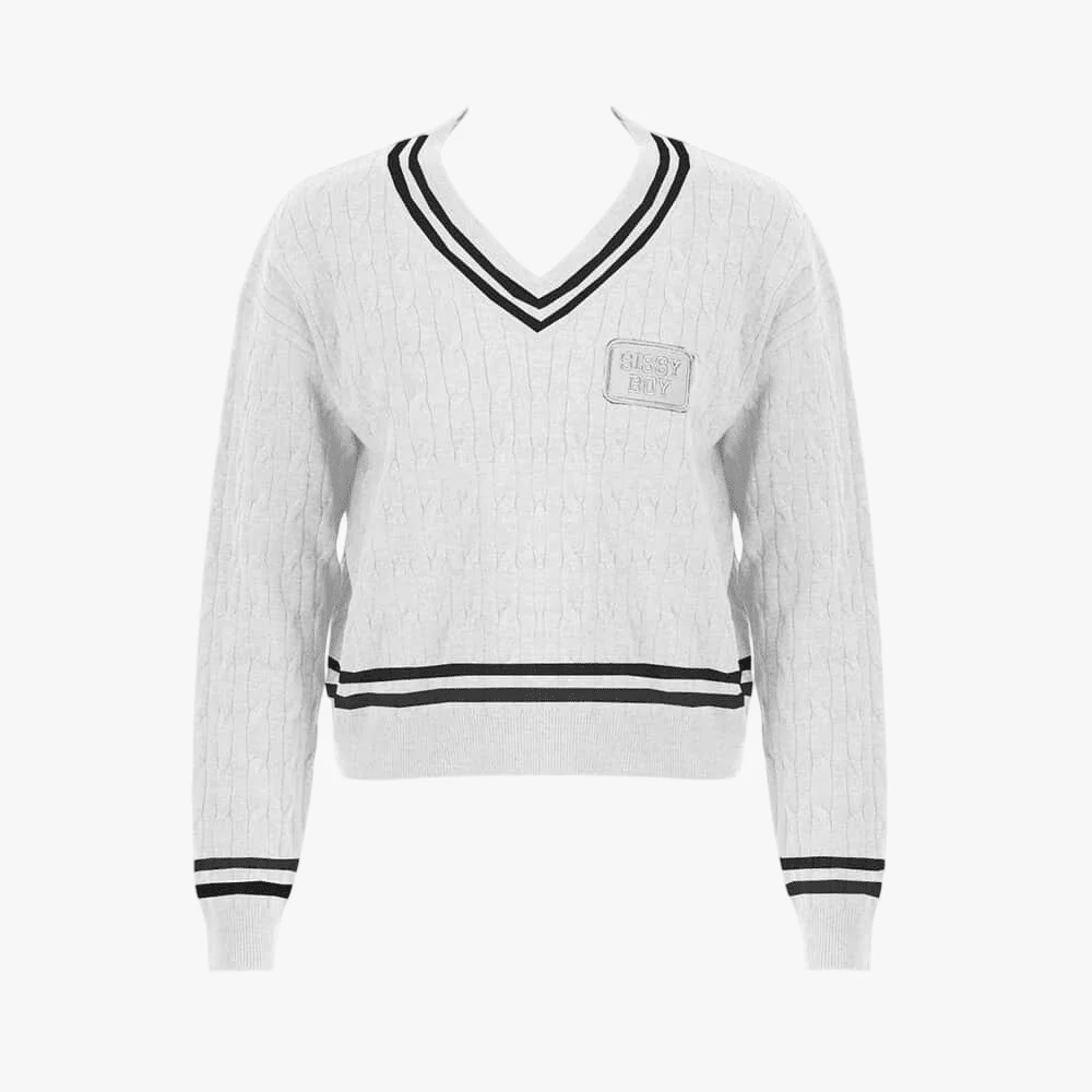 Sissy Boy Womens V Neck All In Knit Sweater Cream Black