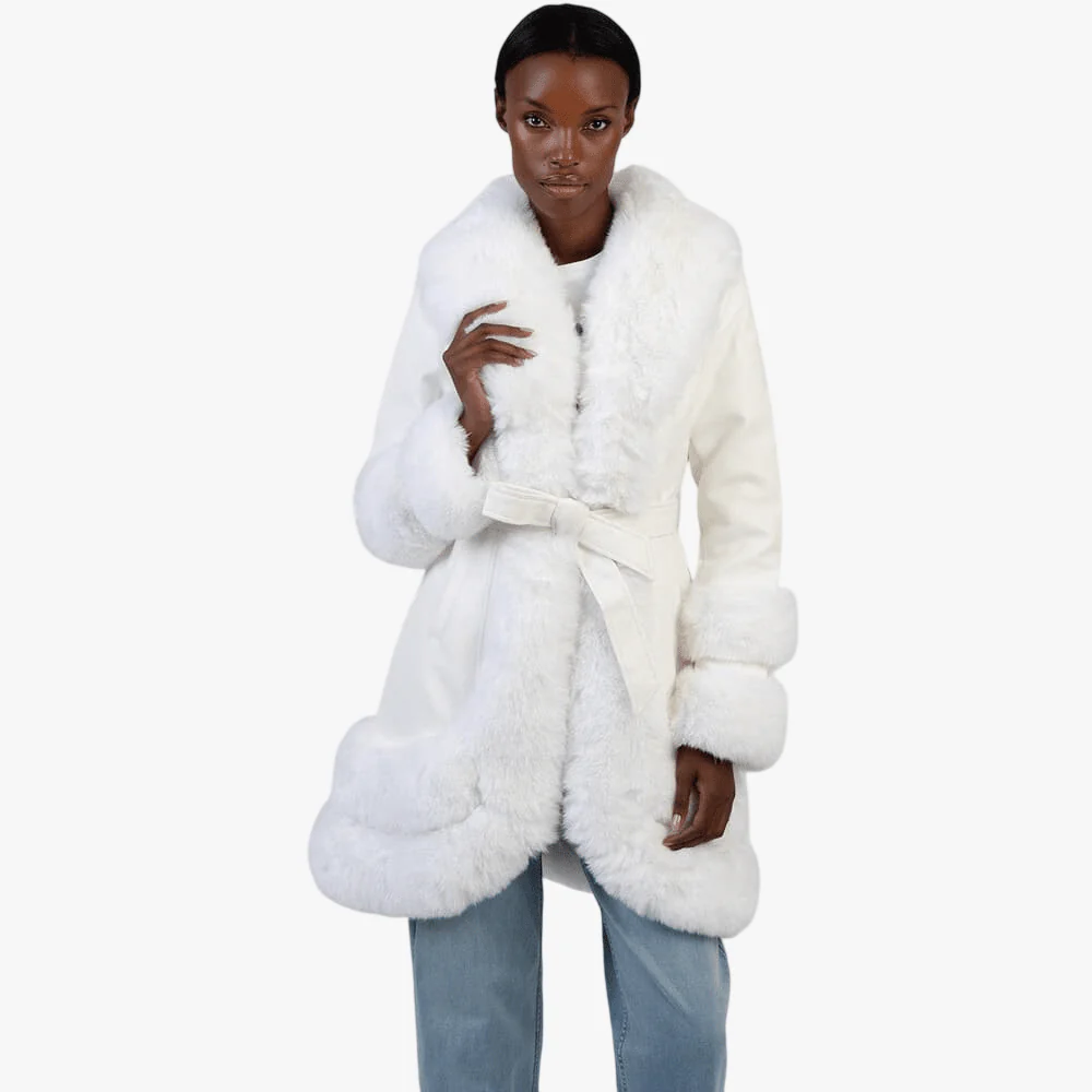 Sissy Boy You Do Faux Fur Trim Jacket Cream Off White