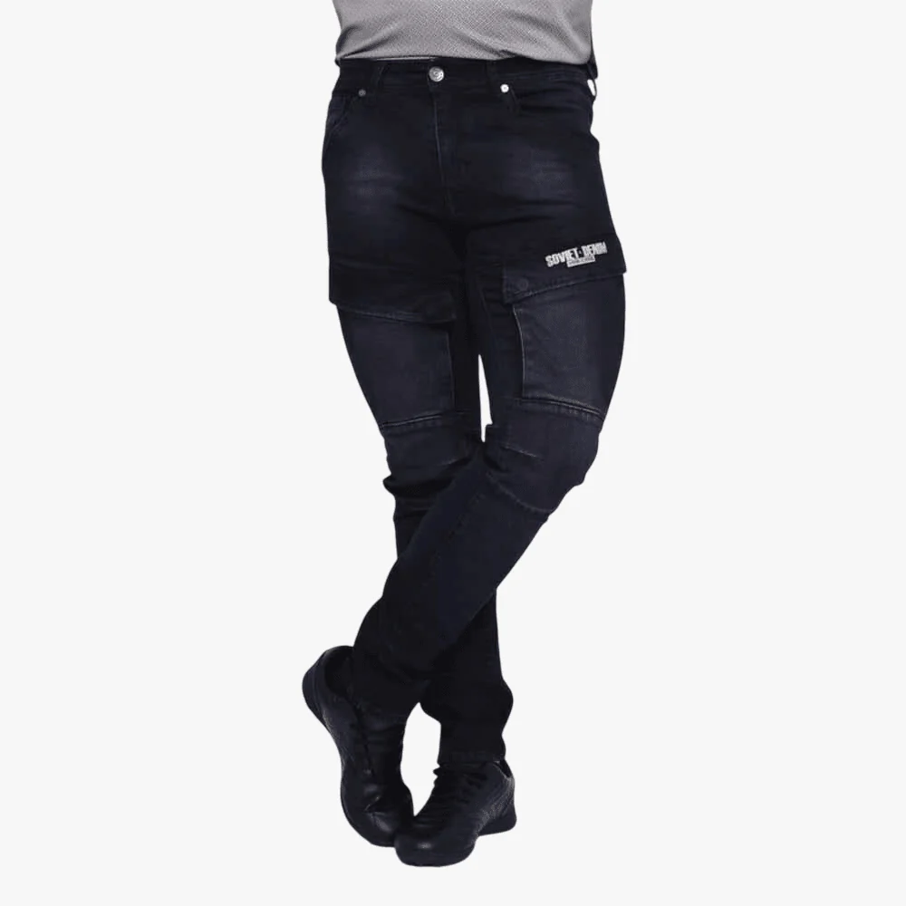 Soviet Mens Portela Cargo Pocket Jeans Blue Black