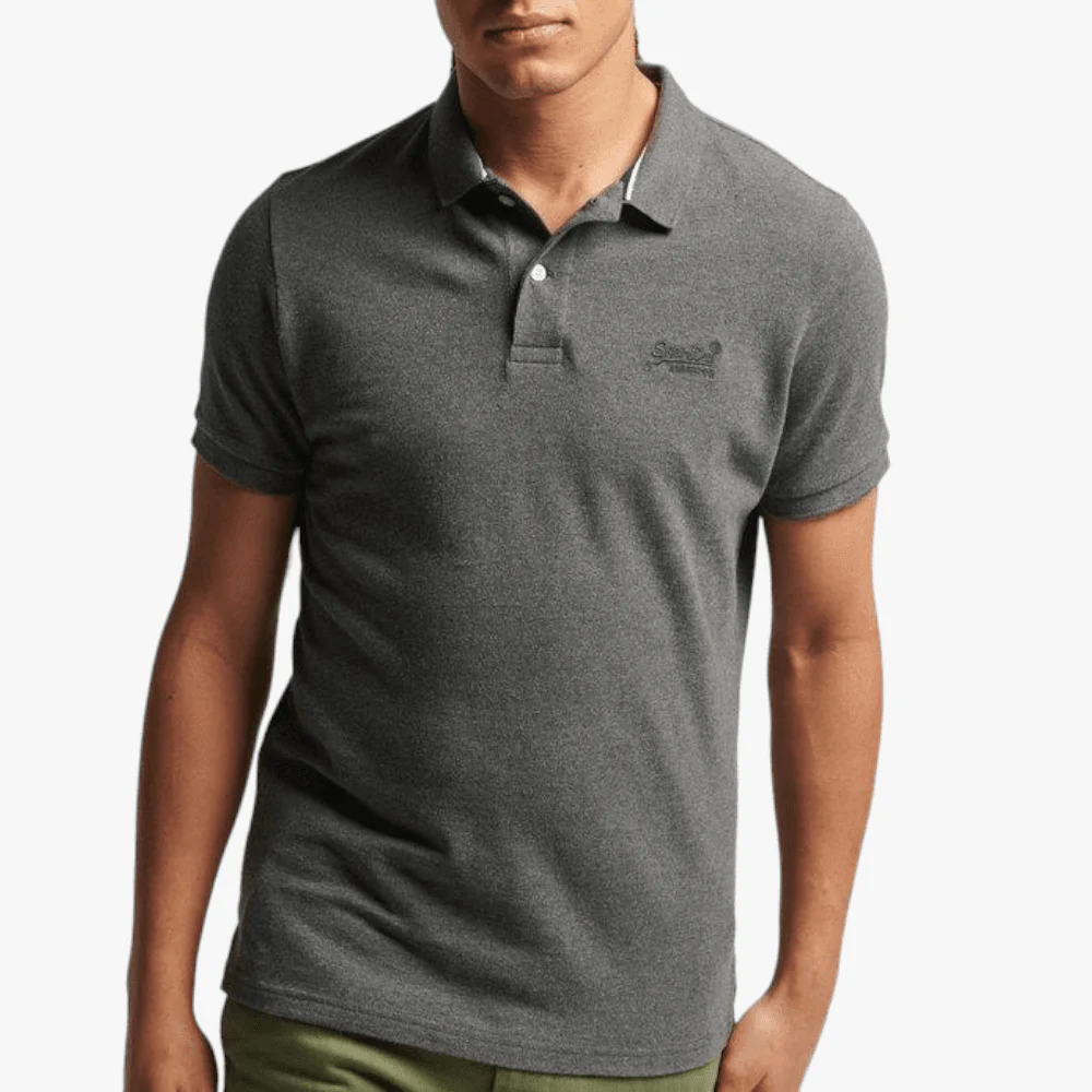 Superdry Mens Classic Short Sleeve Pique Golfer Rich Charcoal