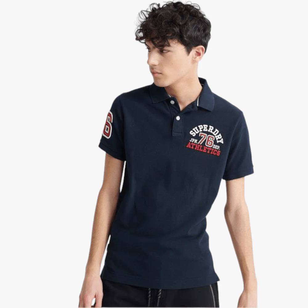 Superdry Mens Classic Superstate Short Sleeve Golfer Eclipse Navy