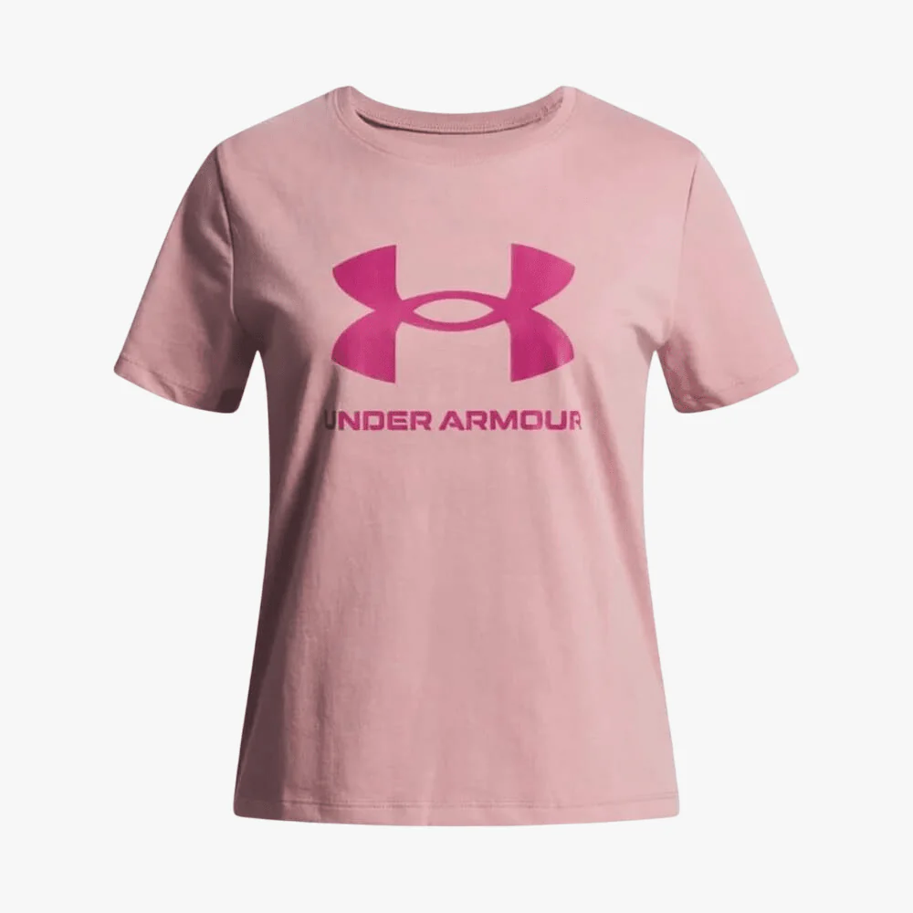 Under Armour Girls Big Logo Short Sleeve Tee 673 Pink