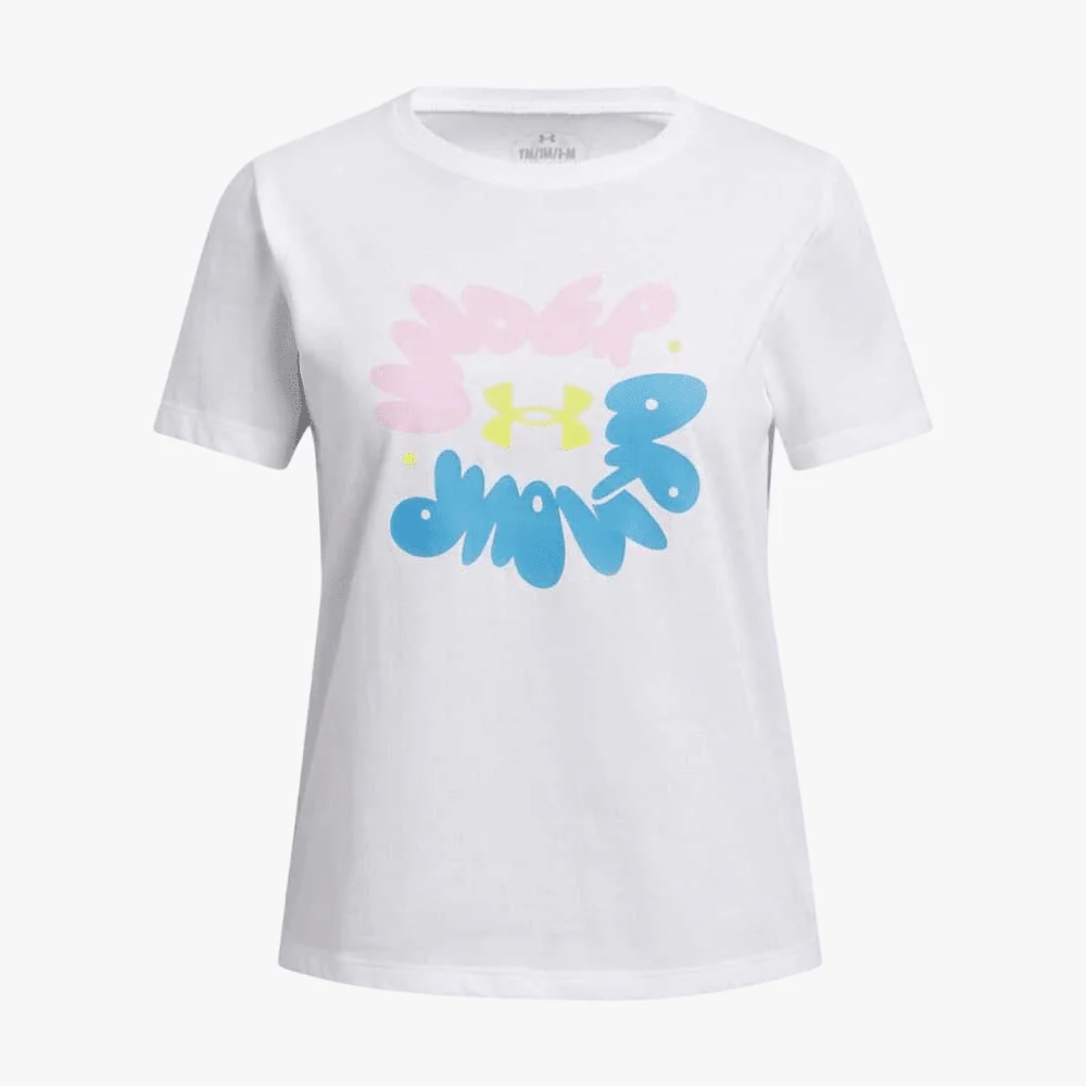 Under Armour Girls Bubble Wordmark Short Sleeve Tee 100 White
