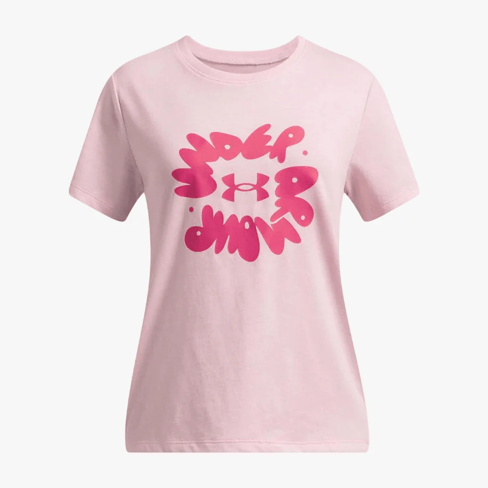 Under Armour Girls Bubble Wordmark Short Sleeve Tee 647 Pink