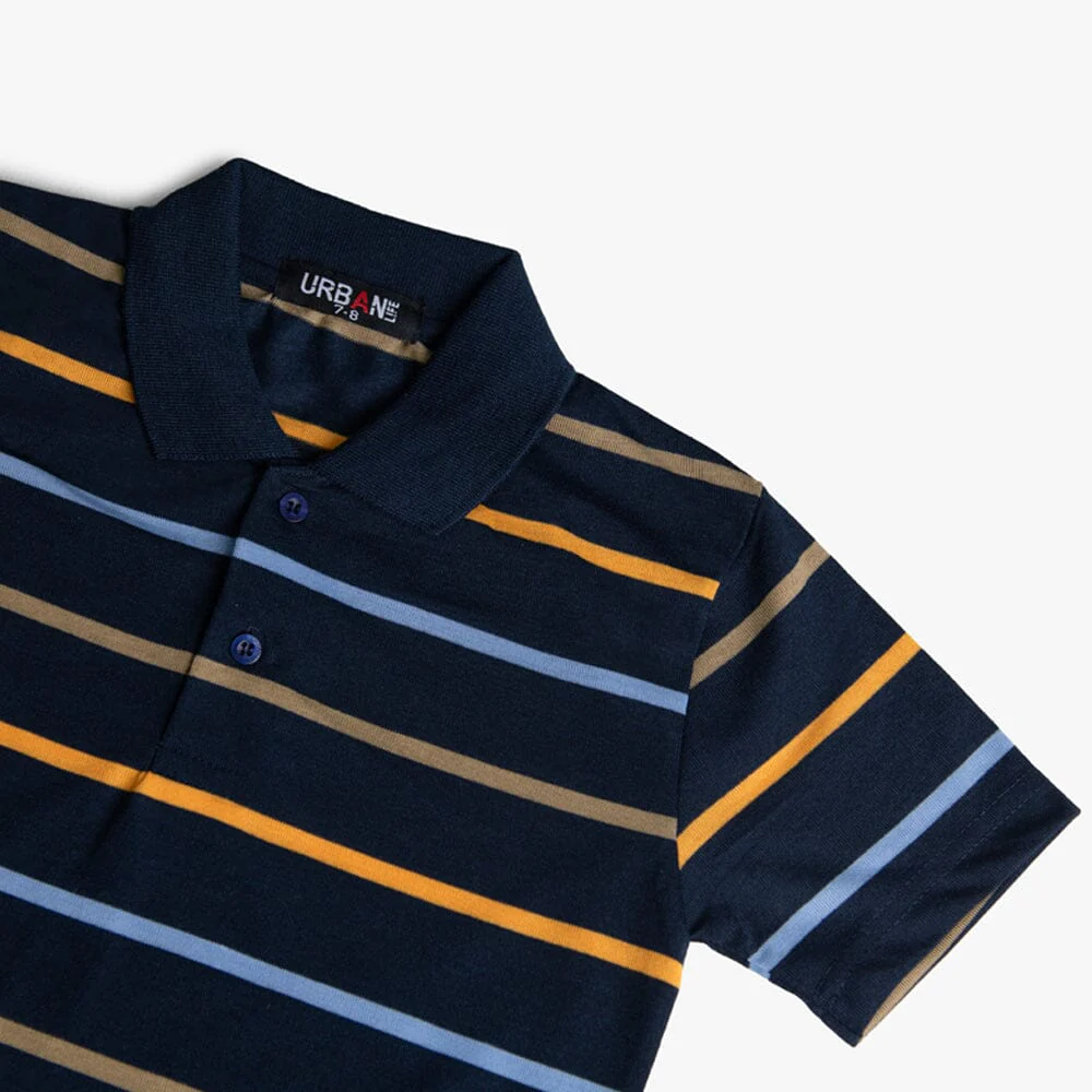 Urban Life Boys Golfer Blue Bronze Thin Stripe - Image 3