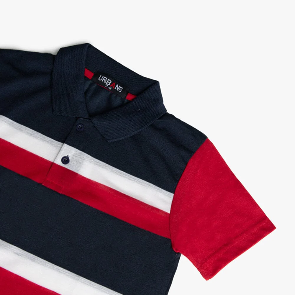 Urban Life Boys Golfer Navy Red Stripe - Image 3