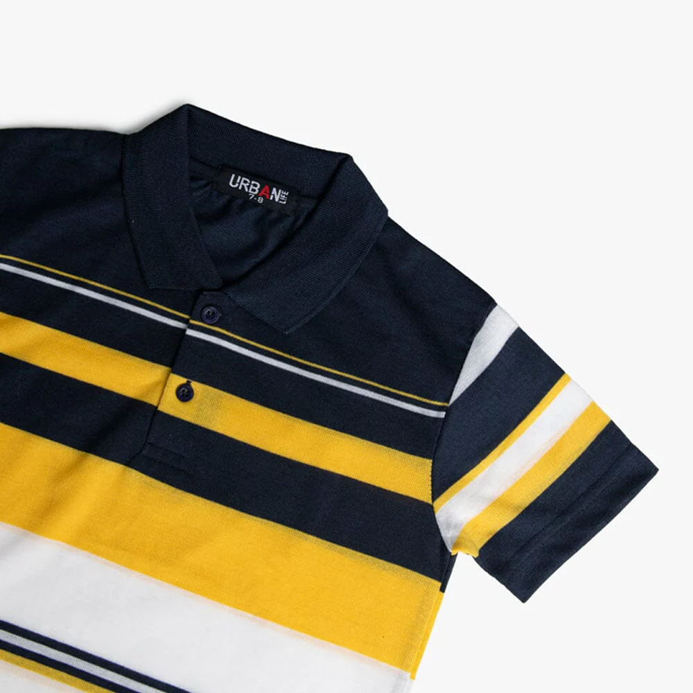 Urban Life Boys Golfer Navy Yellow Stripe - Image 3