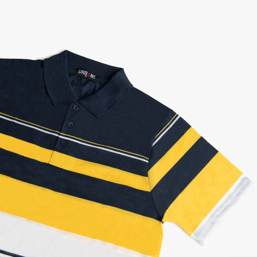 Urban Life Mens Golfer Navy Yellow Stripe - Image 3