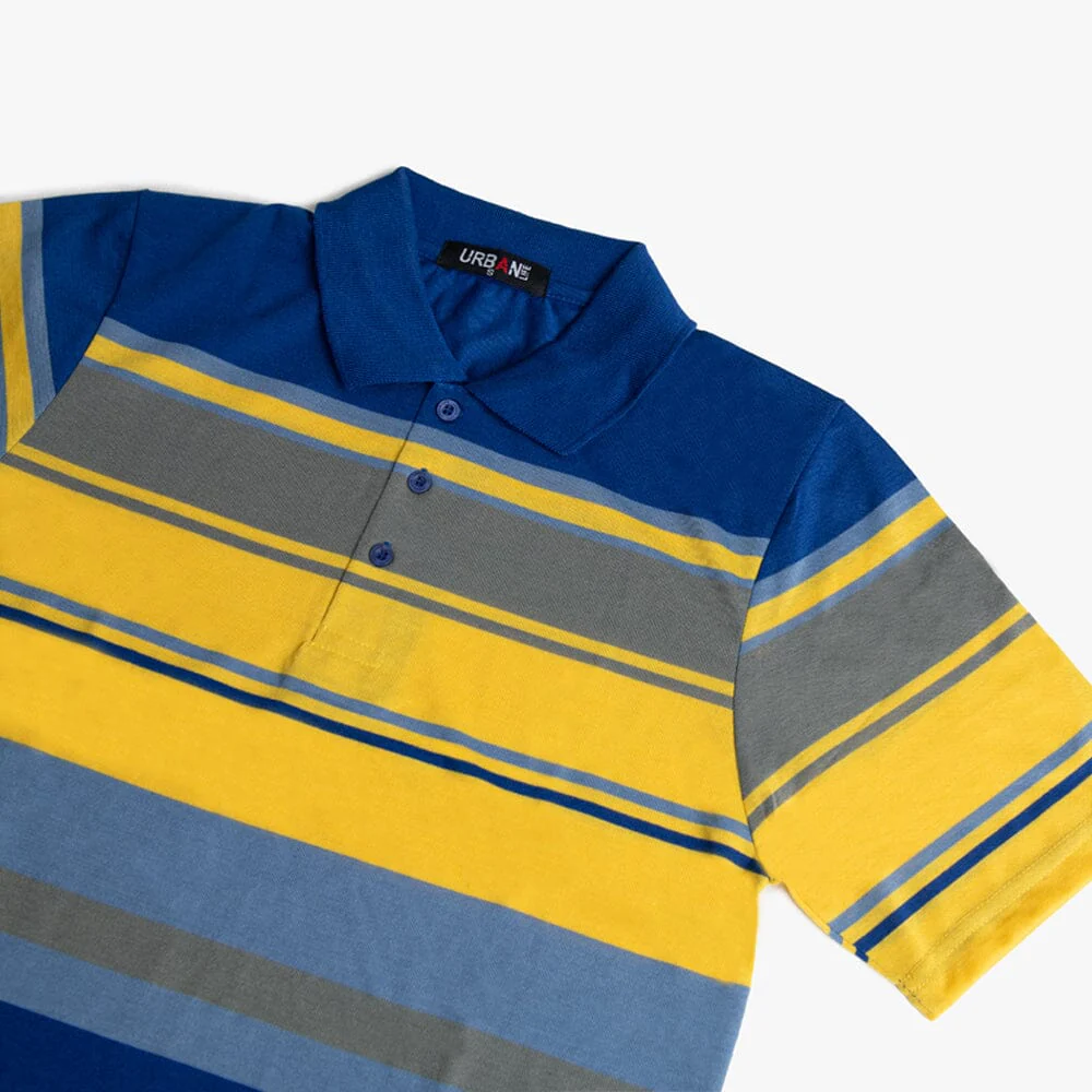 Urban Life Mens Golfer Royal Blue Yellow Stripe - Image 3