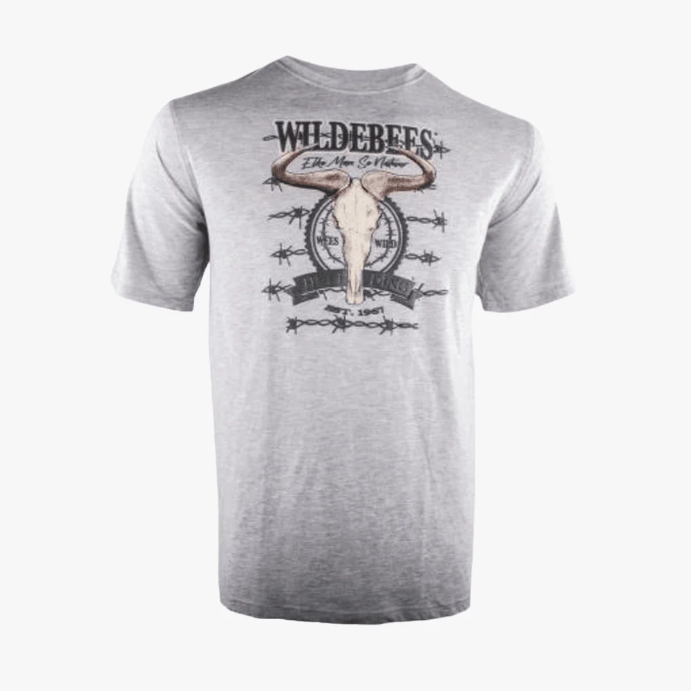 Wildebees Mens Barbed Skull Short Sleeve Tee Puff Grey Mel