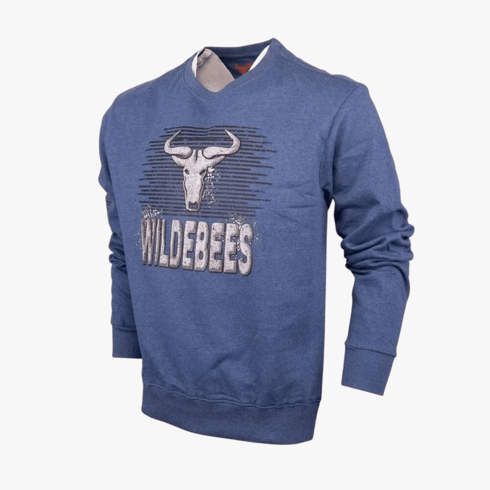 Wildebees Mens Concrete Crew Splatter Crew Sweater Mid Blue Melange